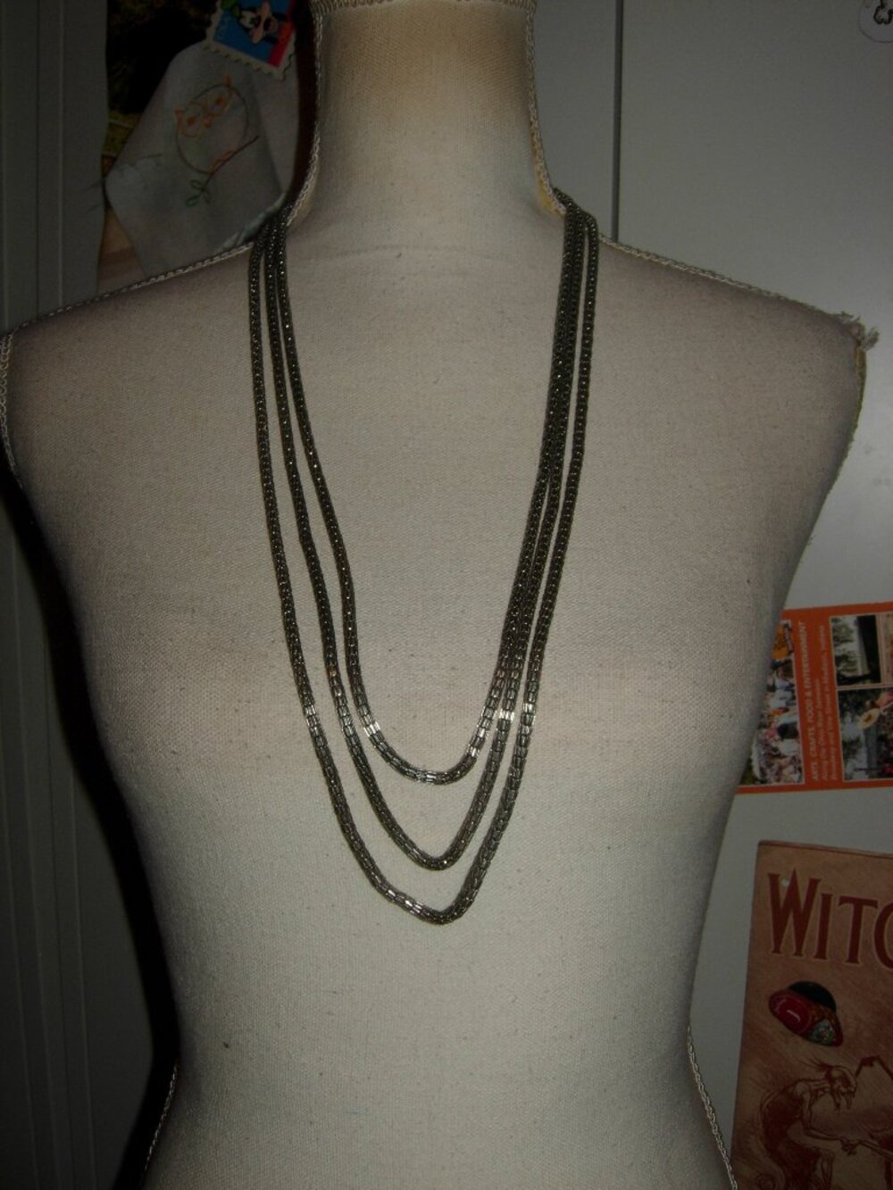 Triple Strand Silver Tone Necklace